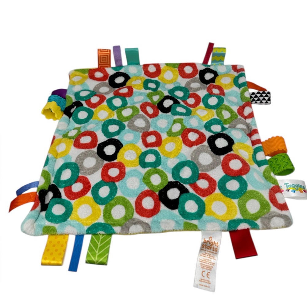 Bright Starts Taggies Lovey Baby Security Blanket Loops Circles Multicolor Print
